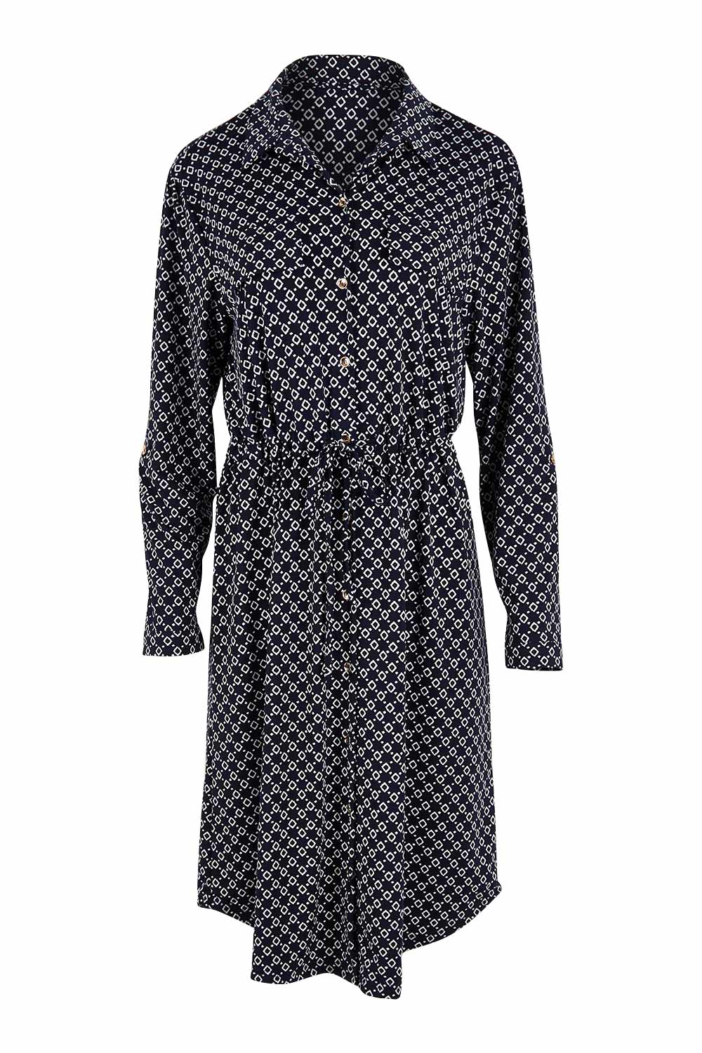 Product shot of the Alexa Dress in colour Navy (Blue), from the front