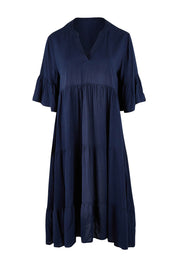 Product shot of the Tier Swing Dress in colour Navy (Blue), from the front