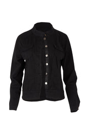 Product shot of the Maggie Denim Jacket in colour Black (Black), from the front