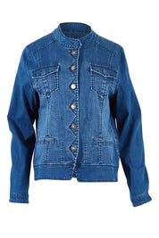 Product shot of the Maggie Denim Jacket in colour Darkdenim (Blue), from the front