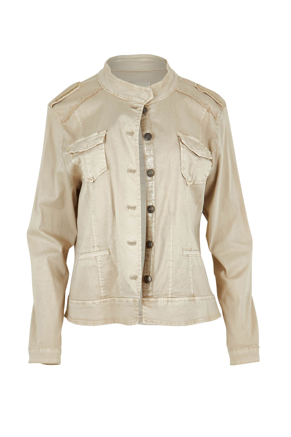 Product shot of the Maggie Denim Jacket in colour Natural, from the front