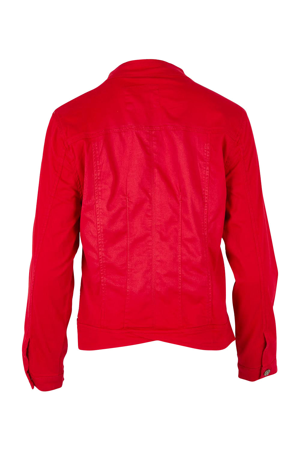 Product shot of the Maggie Denim Jacket in colour Red (Red), from the back