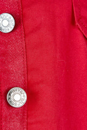 Product shot of the Maggie Denim Jacket in colour Red (Red), detail