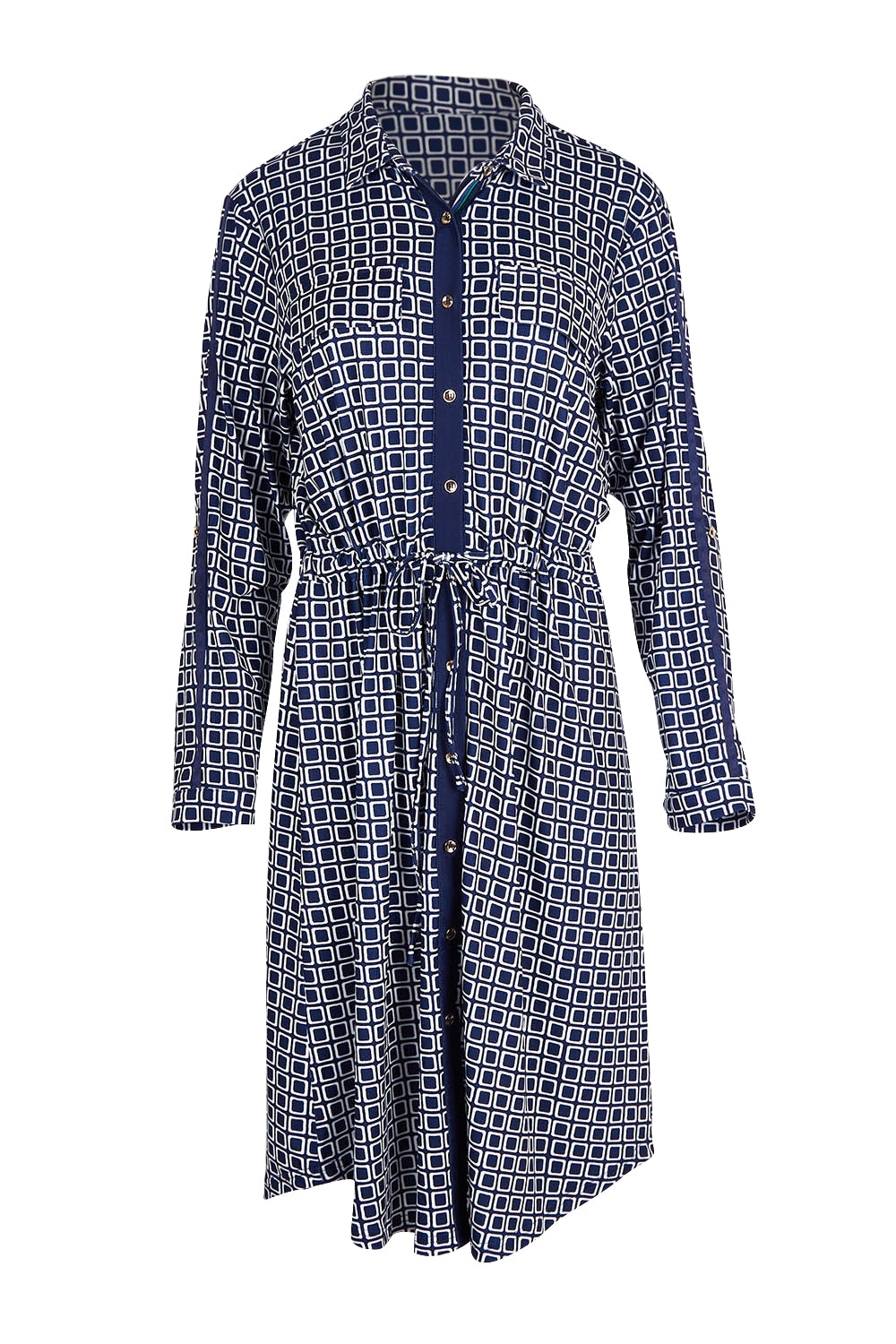 Product shot of the Sadie Square Dress in colour Navy (Blue), detail