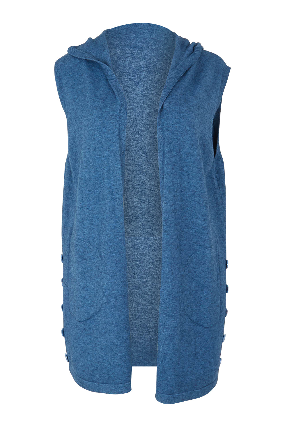 Product shot of the Ollie Side Button Knit Vest in colour Indigo (Blue), from the front