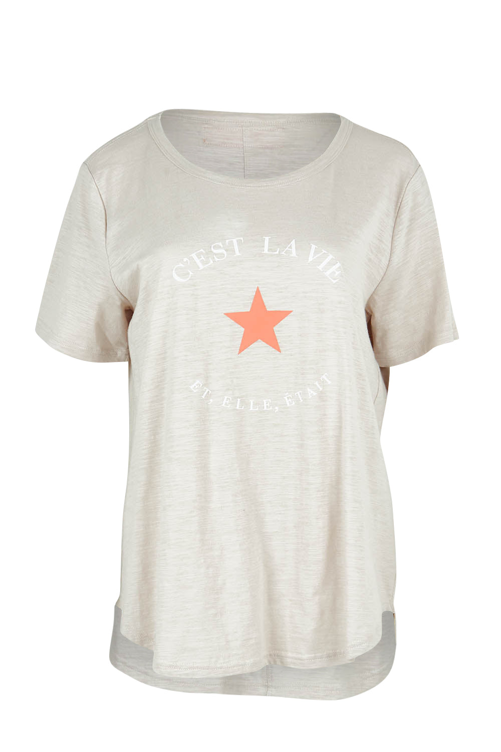 Product shot of the C'est La Vie Cotton Tee in colour Natural, from the front