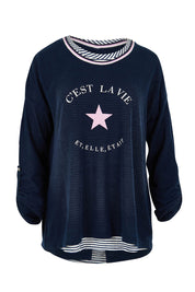 Product shot of the C'est La Vie 2 In 1 in colour Navy (Blue), from the front
