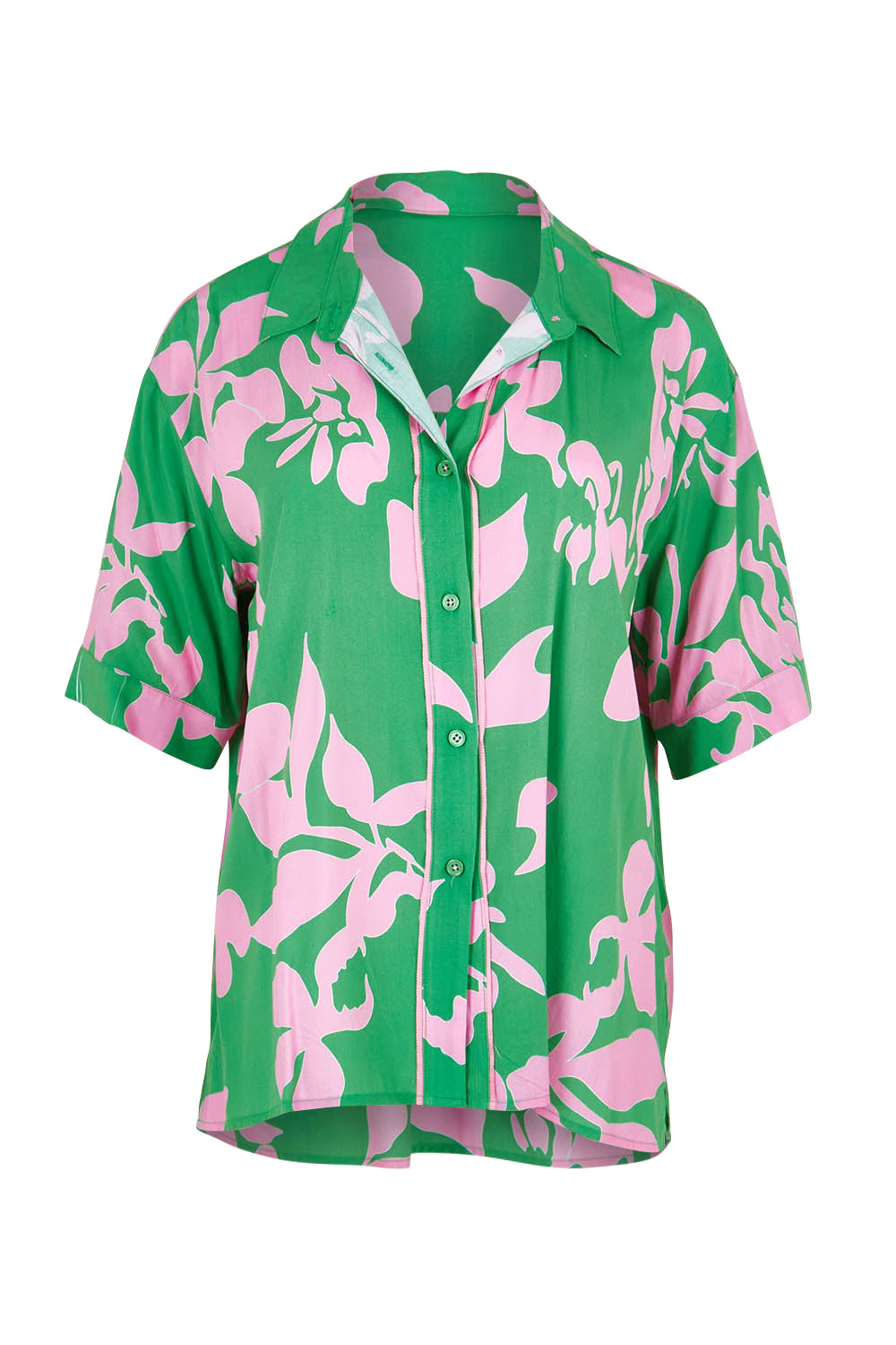 Product shot of the Spring Shirt in colour Emerald (Green), from the front