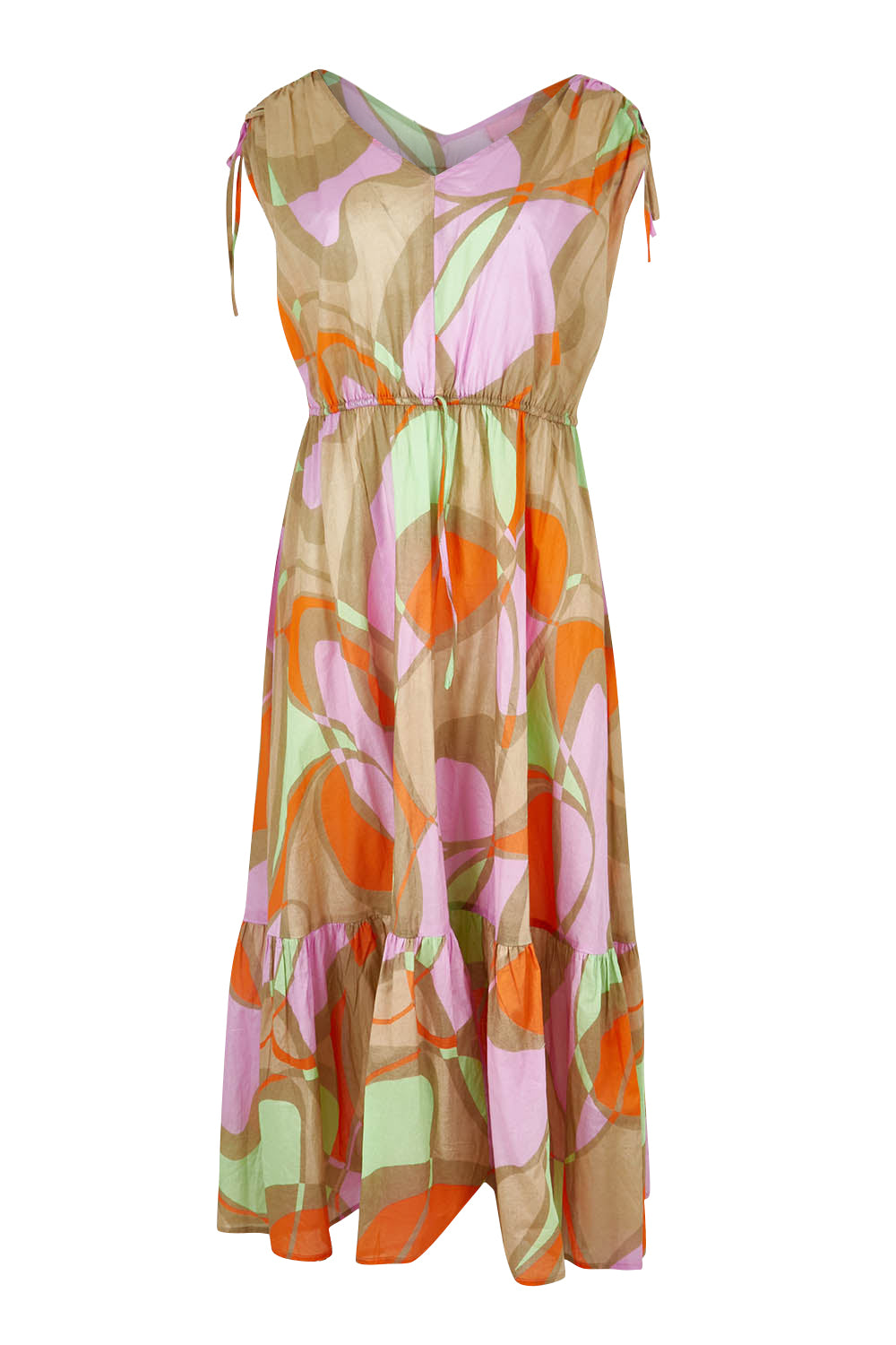 Product shot of the Grazia Mio Cotton Dress in colour Stone, from the back