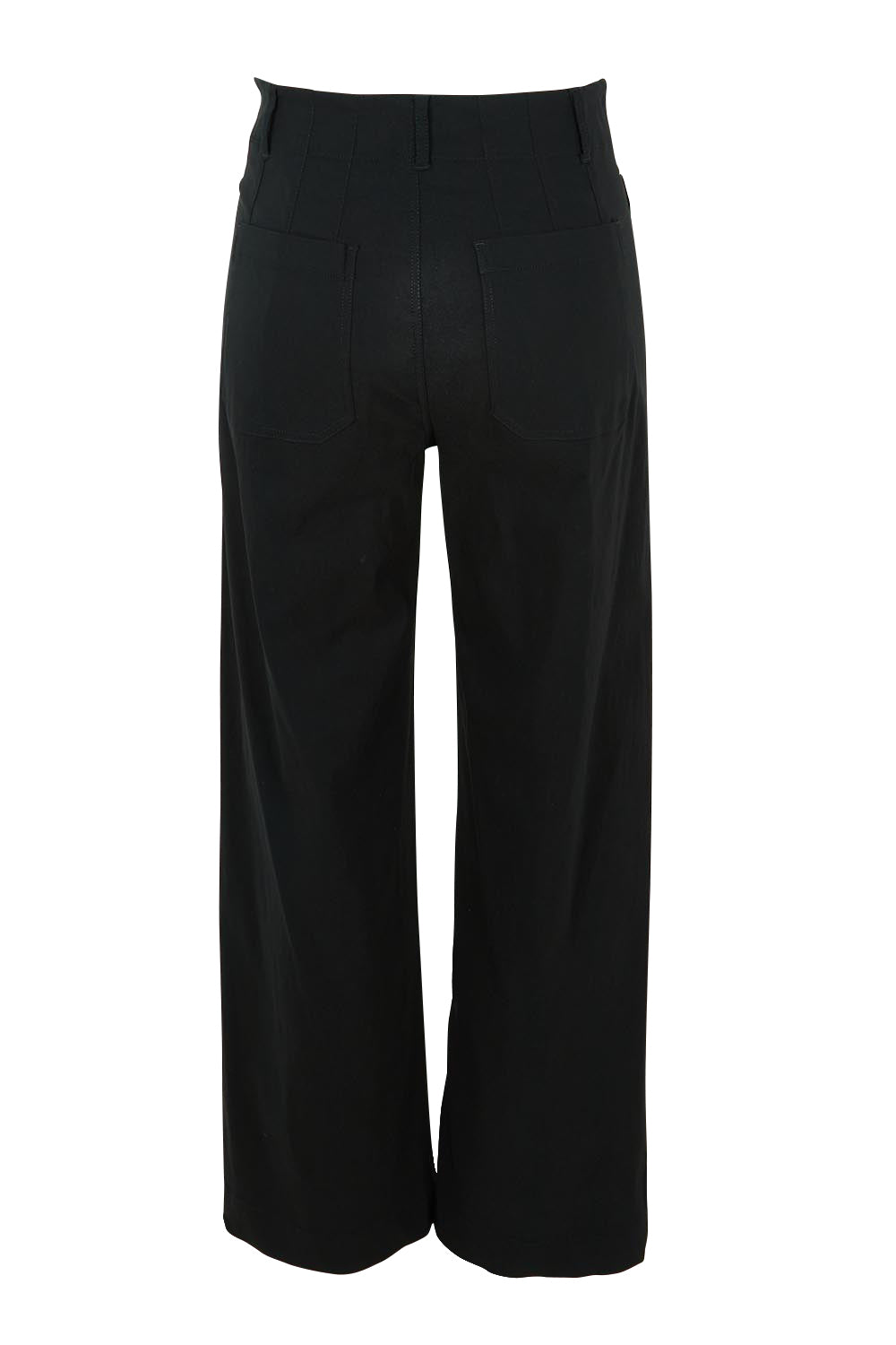 Product shot of The Marine Wide Leg Pant in colour Black (Black), from the back