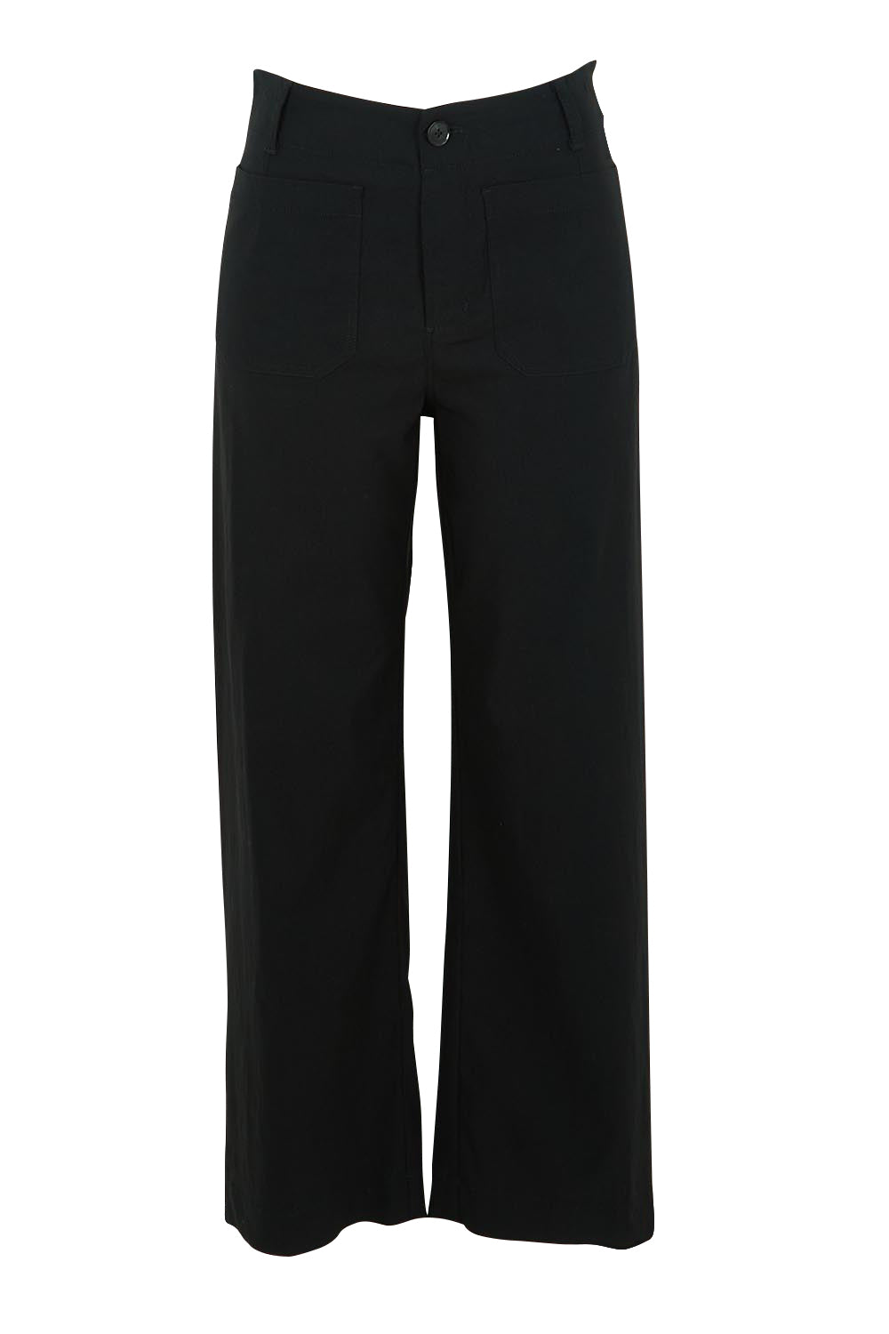 Product shot of The Marine Wide Leg Pant in colour Black (Black), from the front