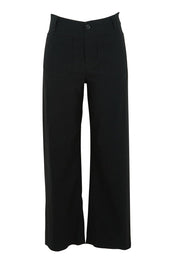 Product shot of The Marine Wide Leg Pant in colour Black (Black), from the front