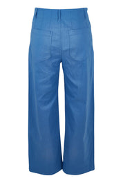 Product shot of The Marine Wide Leg Pant in colour Blue (Blue), from the back
