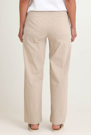 Model Riina wearing size S of The Marine Wide Leg Pant in colour Natural, from the back