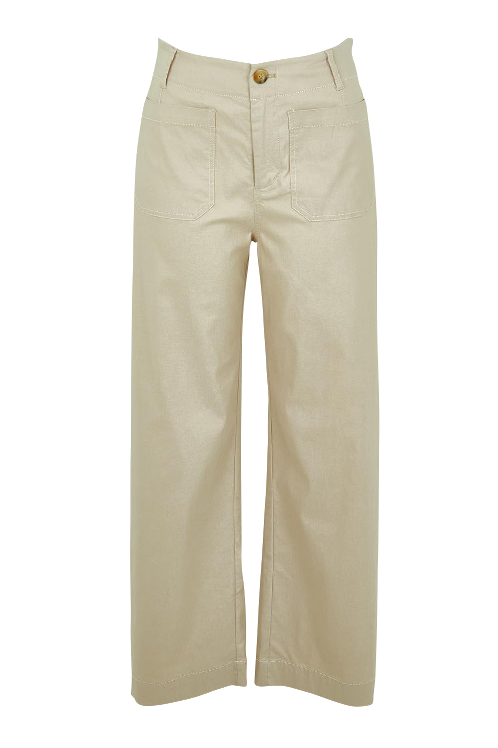 Product shot of The Marine Wide Leg Pant in colour Natural, from the front