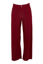 Product shot of The Marine Wide Leg Pant in colour Shiraz (Red), from the front