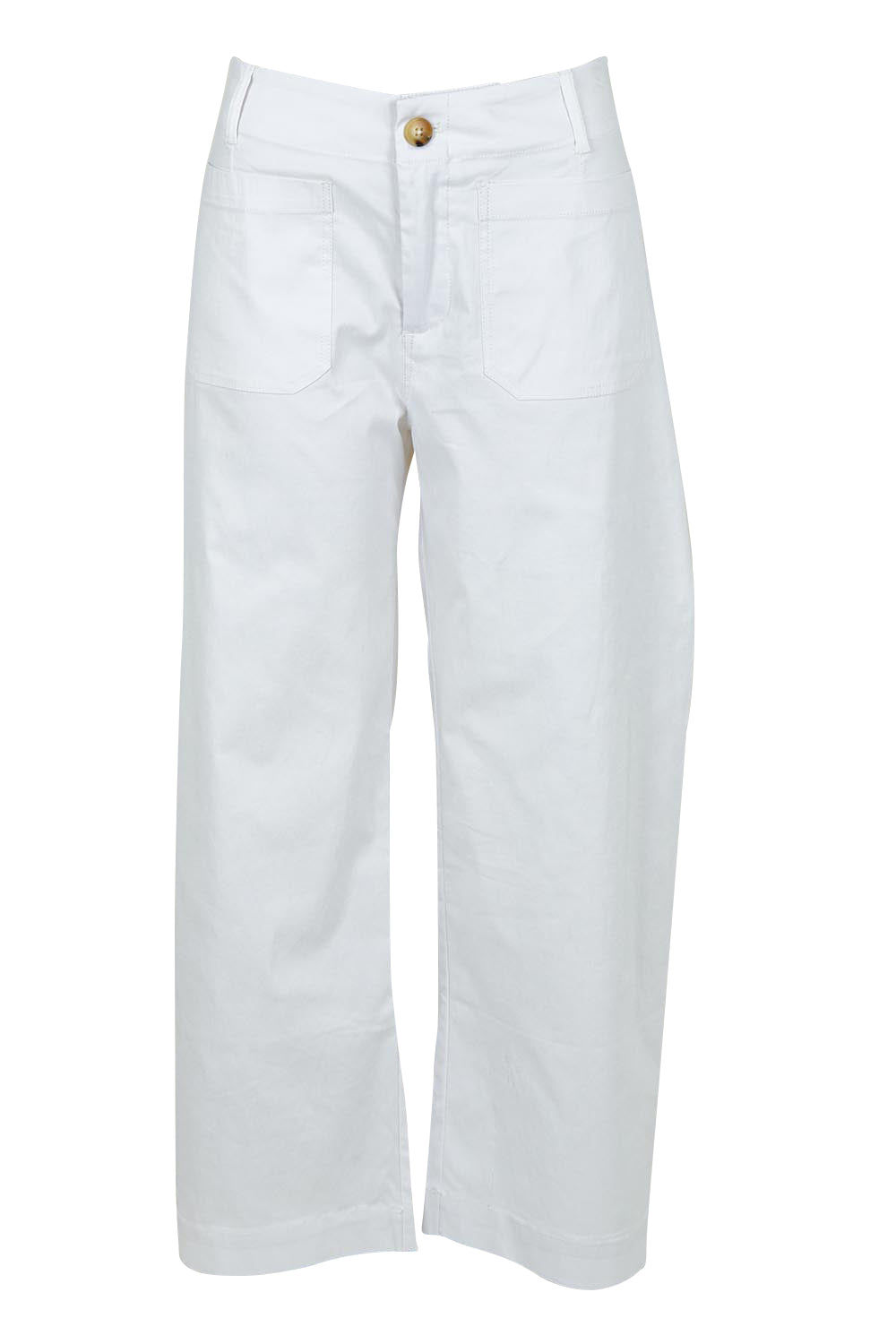 Product shot of The Marine Wide Leg Pant in colour White (White), from the front