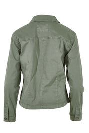 Product shot of the Retro Denim Jacket in colour Washkhaki (Green), from the back