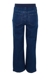 Product shot of the Carpenter Wide Leg Jean in colour Darkdenim (Blue), from the back