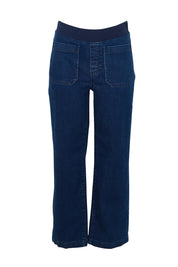 Product shot of the Carpenter Wide Leg Jean in colour Darkdenim (Blue), from the front