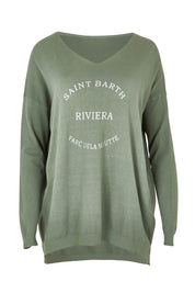 Product shot of the Saint Barth Knit in colour Khaki (Green), from the front