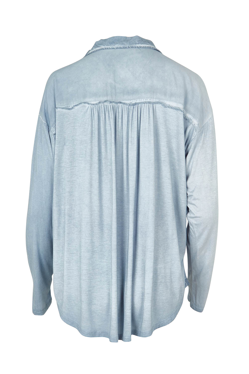 Product shot of the Paige Garment Washed Shirt in colour Washblue (Blue), from the back