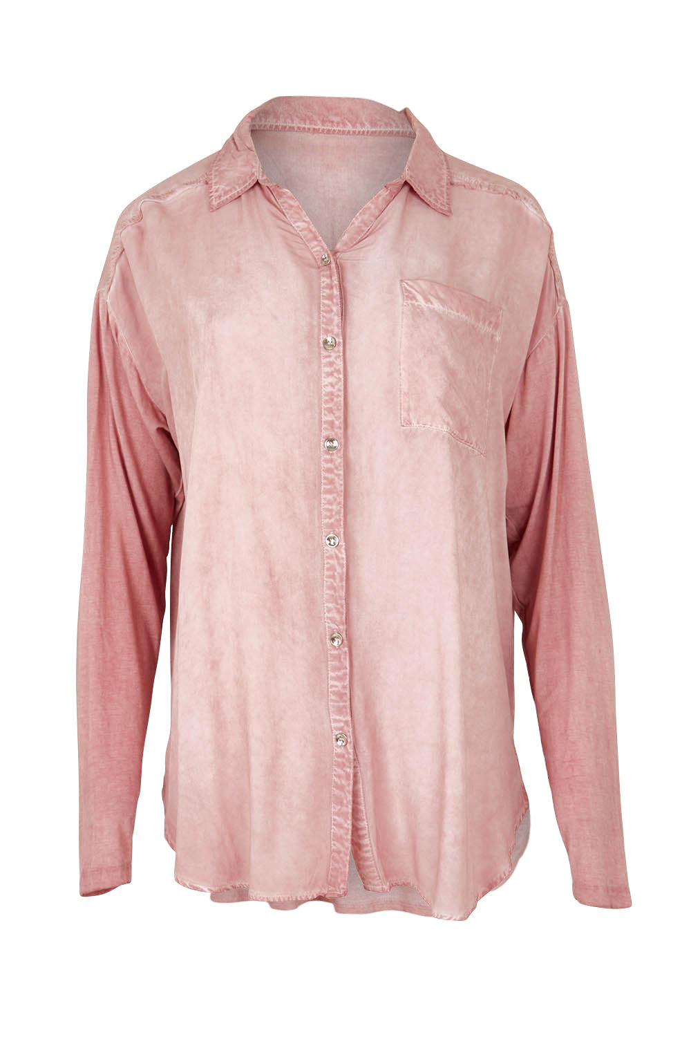 Product shot of the Paige Garment Washed Shirt in colour Washpink (Pink), from the front