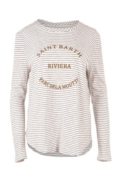 Product shot of the Riviera Cotton Blend Tee in colour Natural, from the front