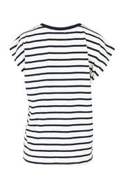Product shot of the Amour Stripe Cotton Tee in colour Navy (Blue), from the back