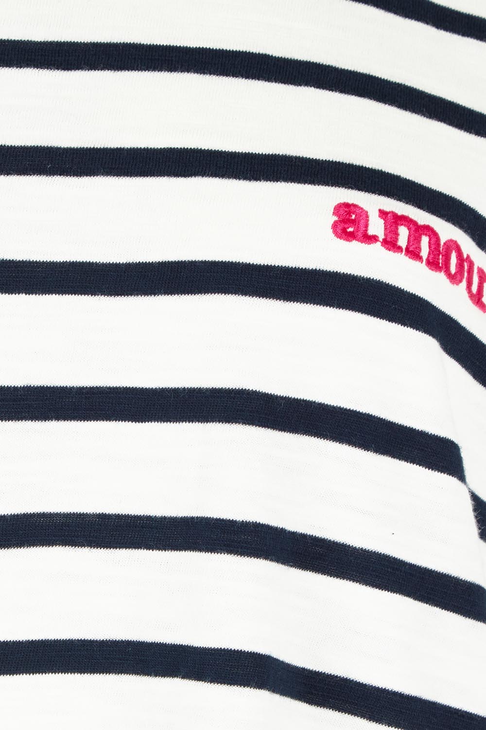 Product shot of the Amour Stripe Cotton Tee in colour Navy (Blue), detail