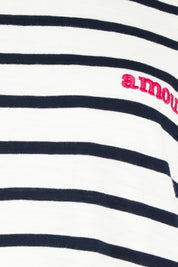 Product shot of the Amour Stripe Cotton Tee in colour Navy (Blue), detail
