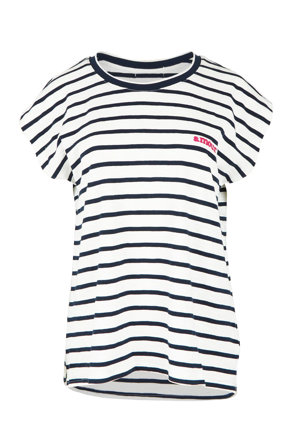 Product shot of the Amour Stripe Cotton Tee in colour Navy (Blue), from the front