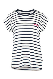 Product shot of the Amour Stripe Cotton Tee in colour Navy (Blue), from the front