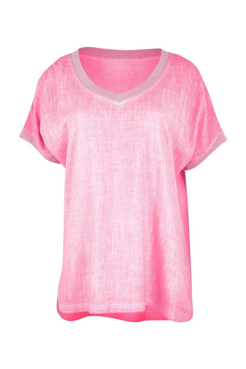 Product shot of The Sienna Linen Blend Tee in colour Pink (Pink), from the front