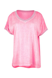 Product shot of The Sienna Linen Blend Tee in colour Pink (Pink), from the front