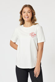 A model wearing the Caffe Cotton Tin colourShirt - Ivory (White), from the front, cropped image