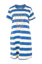 Product shot of the Love & Kisses Cotton Dress in colour Blue (Blue), from the front