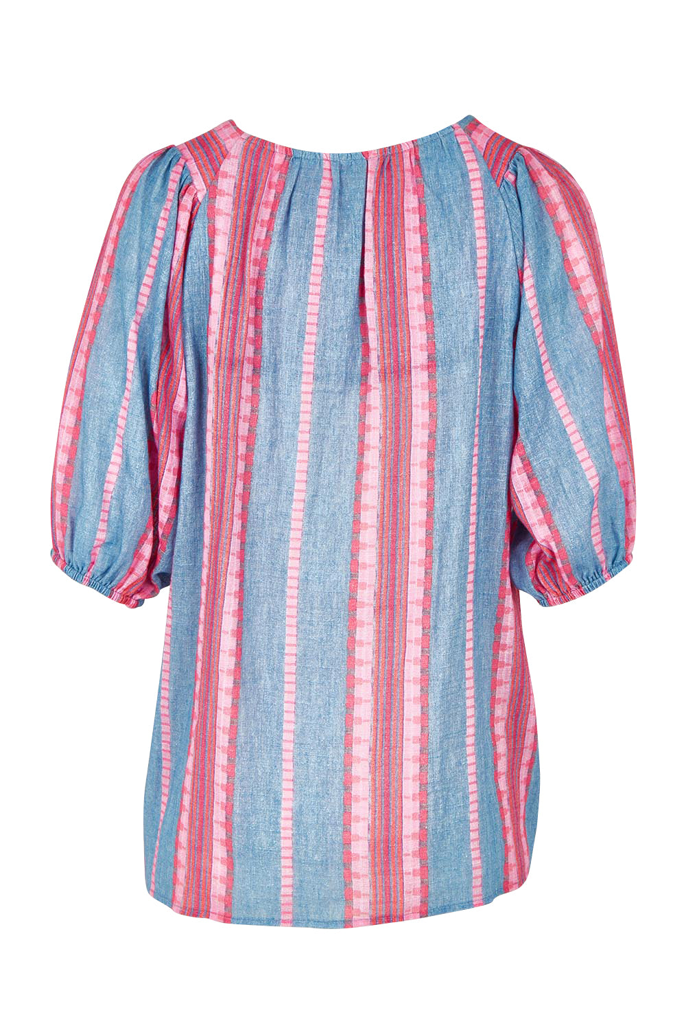 Product shot of the Bloom Stripe Cotton Top in colour Indigopink, from the back