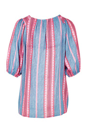 Product shot of the Bloom Stripe Cotton Top in colour Indigopink, from the back