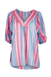 Product shot of the Bloom Stripe Cotton Top in colour Indigopink, from the front