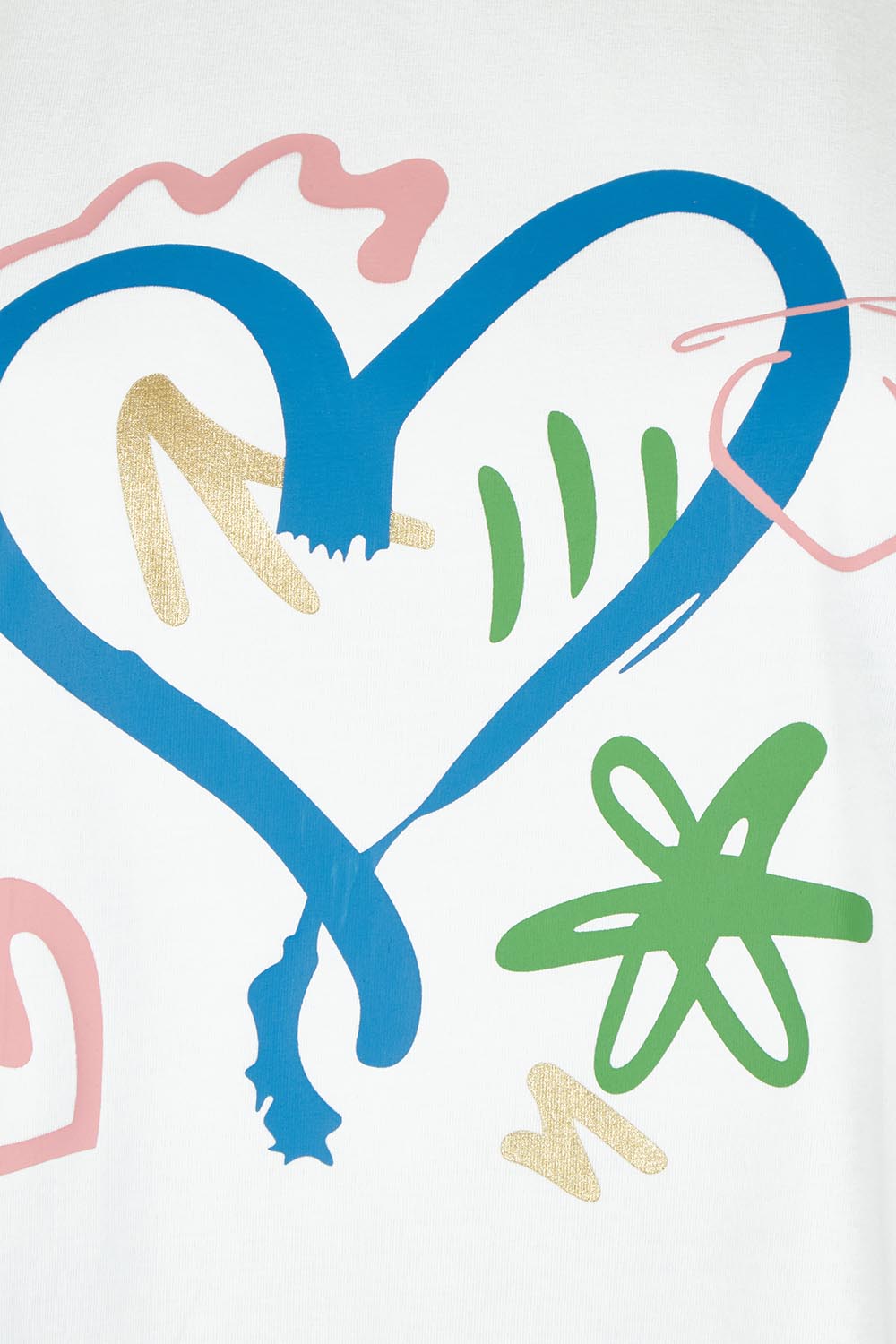 Product shot of the Heart Printed Cotton Tee in colour White (White), detail