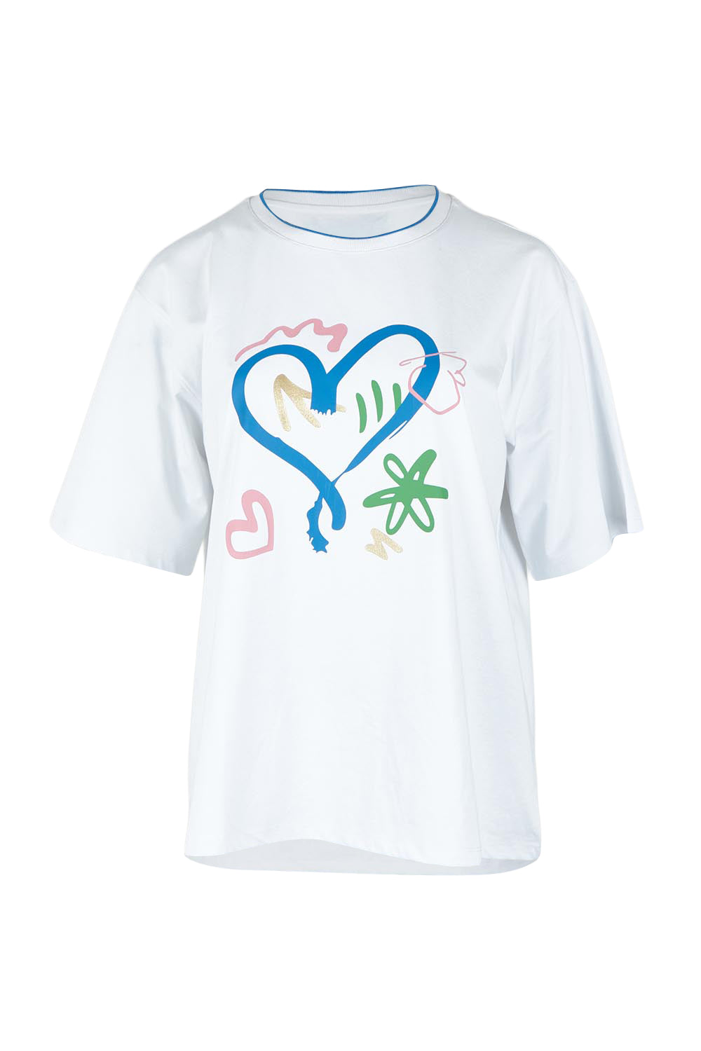 Product shot of the Heart Printed Cotton Tee in colour White (White), from the front