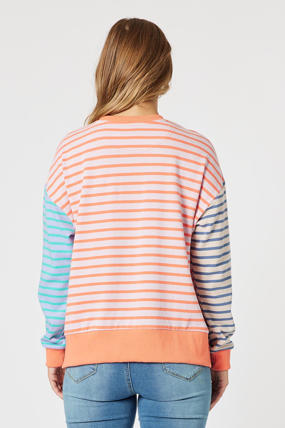 A model wearing the Maxwell Cotton Blend Summer Sweat in colour Multi, from the back