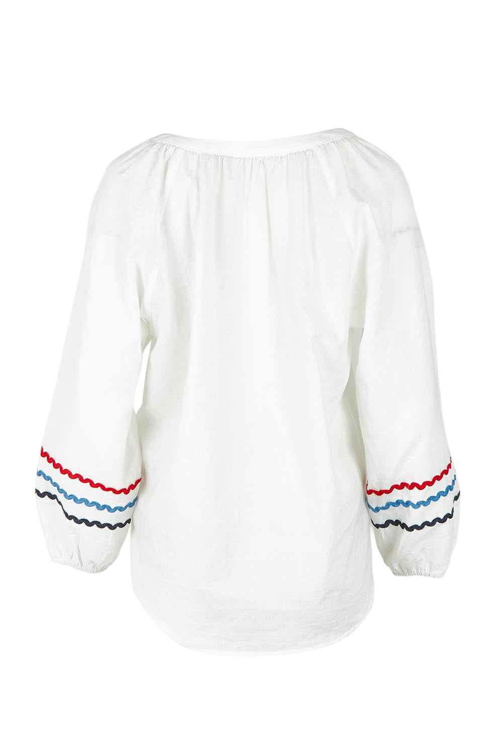 Product shot of the Ric Rac Cotton Tunic in colour Whiteblue (White), from the back