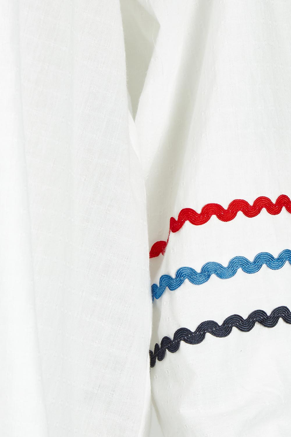 Product shot of the Ric Rac Cotton Tunic in colour Whiteblue (White), detail
