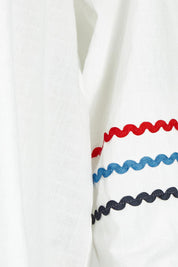 Product shot of the Ric Rac Cotton Tunic in colour Whiteblue (White), detail