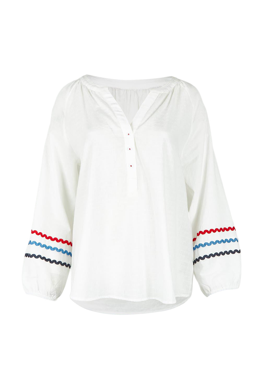 Product shot of the Ric Rac Cotton Tunic in colour Whiteblue (White), from the front