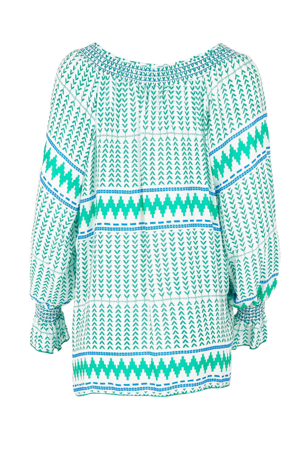 Product shot of the Geo Top in colour Elmmulti (Green), from the back