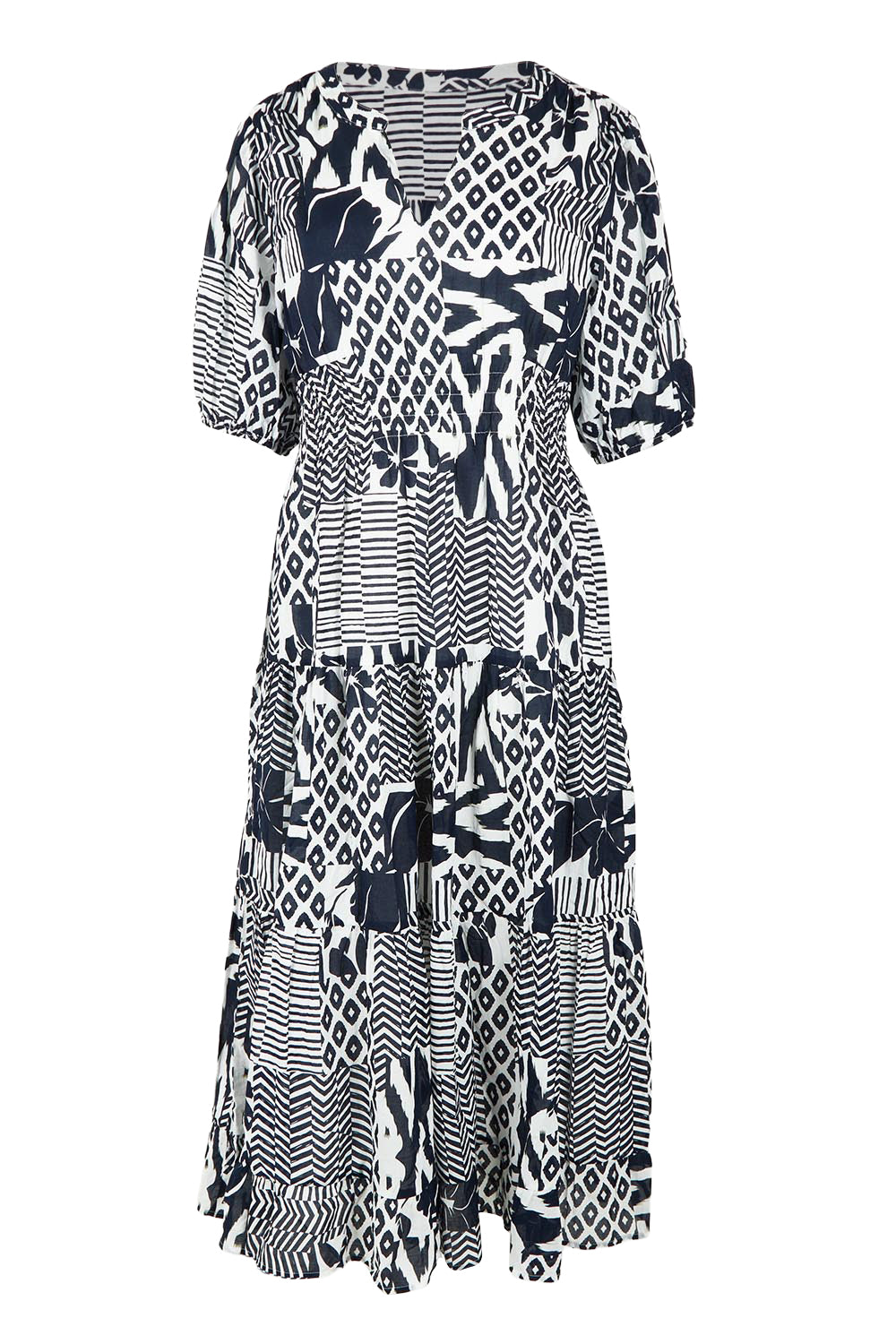 Product shot of the Calabasas Cotton Dress in colour Navy (Blue), from the back