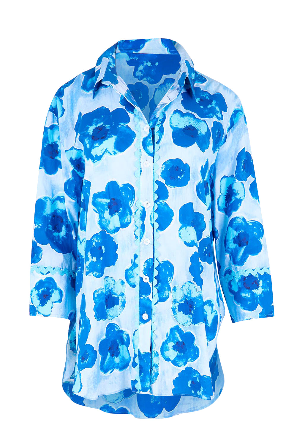 Product shot of the Poppies Shirt – Aqua in colour Aqua, from the front